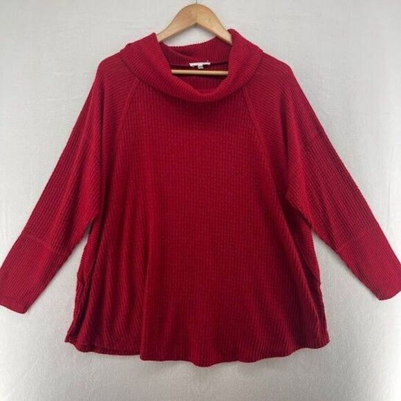 Maurice Womens Plus Size 1X Red Lightweight Sweater Cowl Neck - Picture 1 of 4